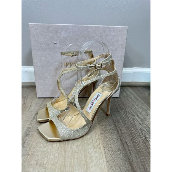 Jimmy Choo Azia 95 Platinum Ice Dusty Glitter Sandals Size 37(US7) $950 - Picture 7 of 15